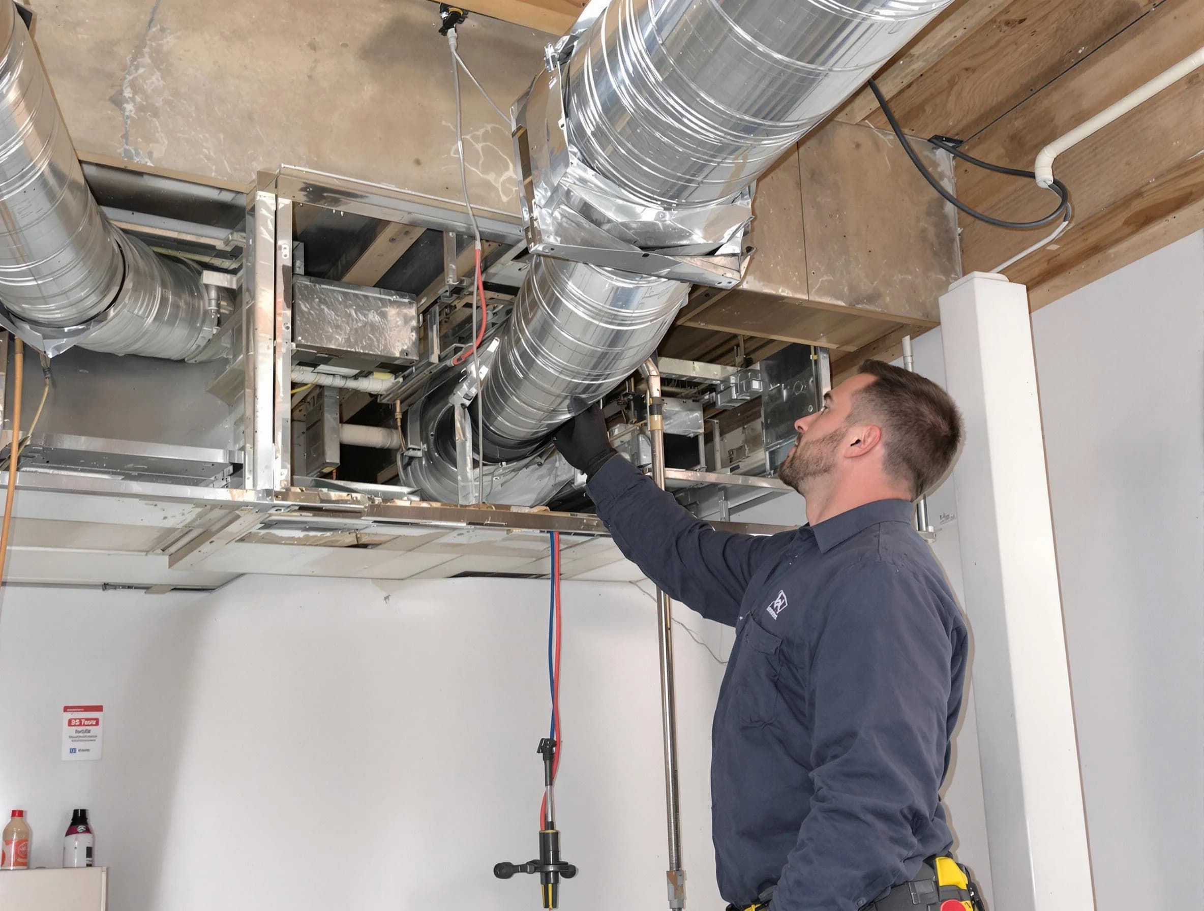 Columbiana Air Duct Cleaning technician performing professional air duct repair using specialized tools in Columbiana