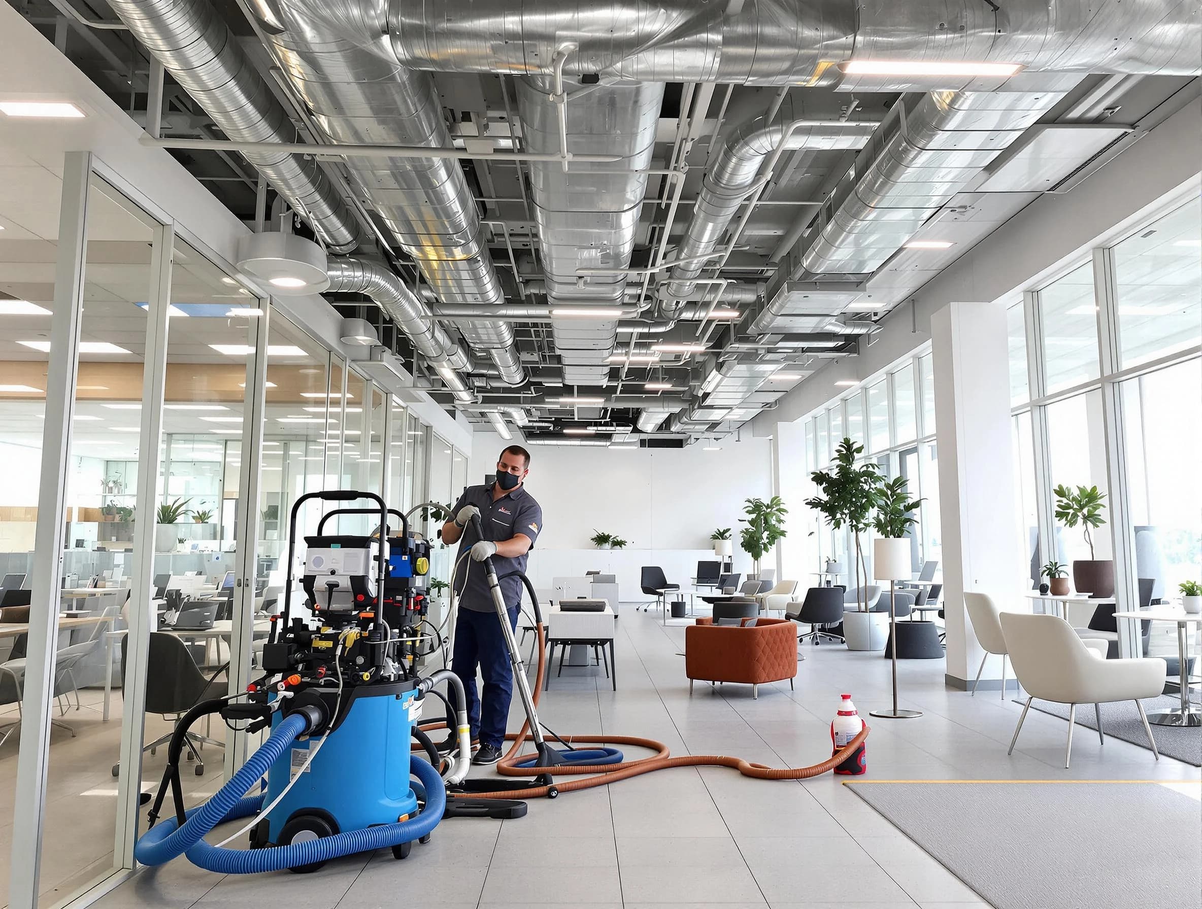 Columbiana Air Duct Cleaning team conducting comprehensive commercial duct cleaning at a business location in Columbiana