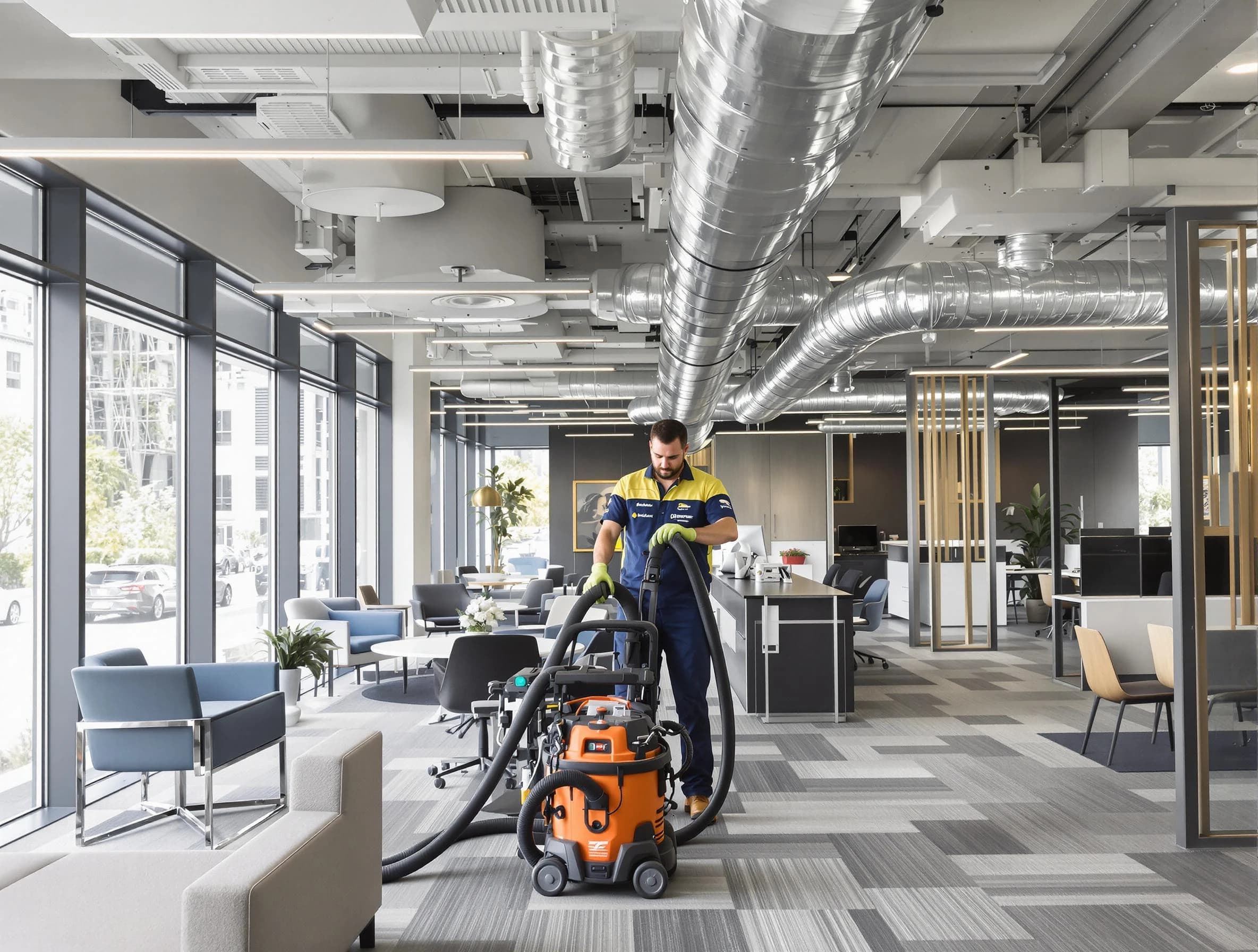 Columbiana Air Duct Cleaning team performing thorough commercial duct cleaning at a Columbiana business center