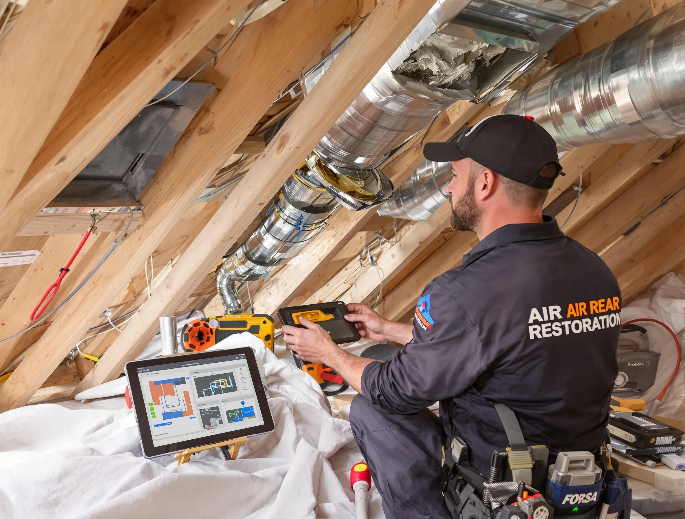 Columbiana Air Duct Cleaning technician performing precise duct repair work in Columbiana