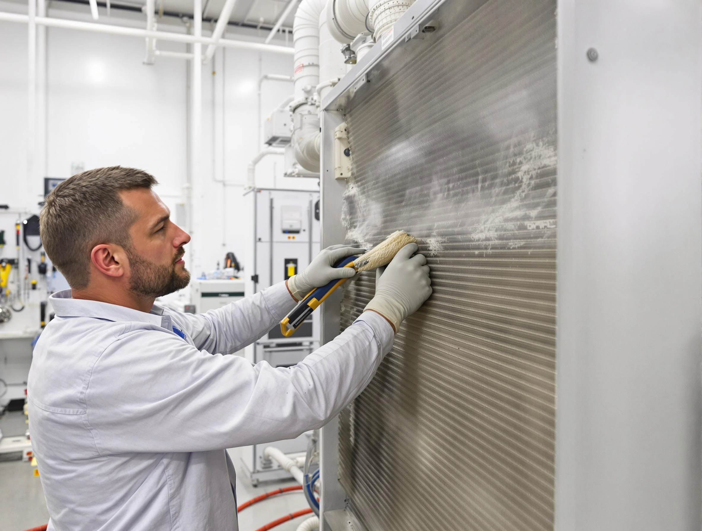 Columbiana Air Duct Cleaning technician performing precision commercial coil cleaning at a Columbiana business